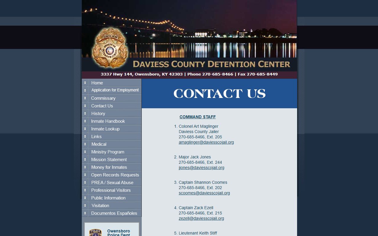 Daviess County Detention Center contact staff inmate records