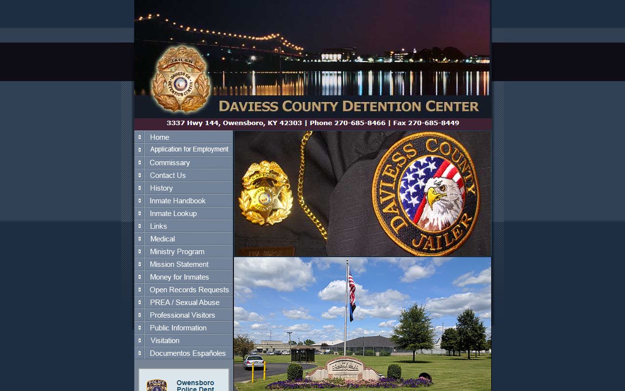 Daviess County Detention Center inmate lookup homepage