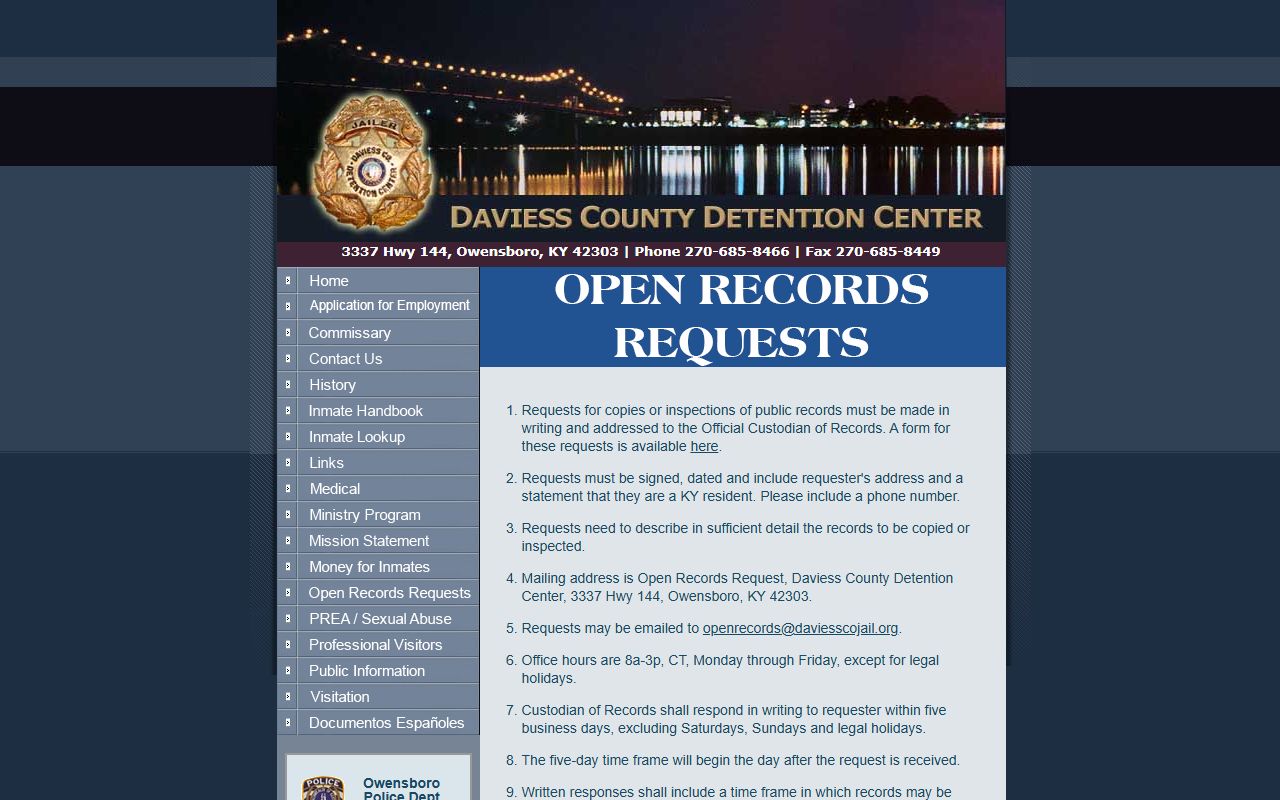 Daviess County booking photo open records request instructions