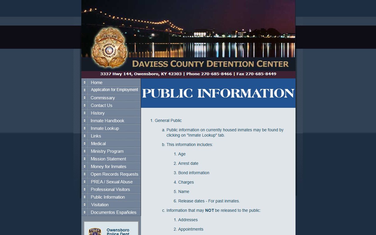 Daviess County inmate records public information limits